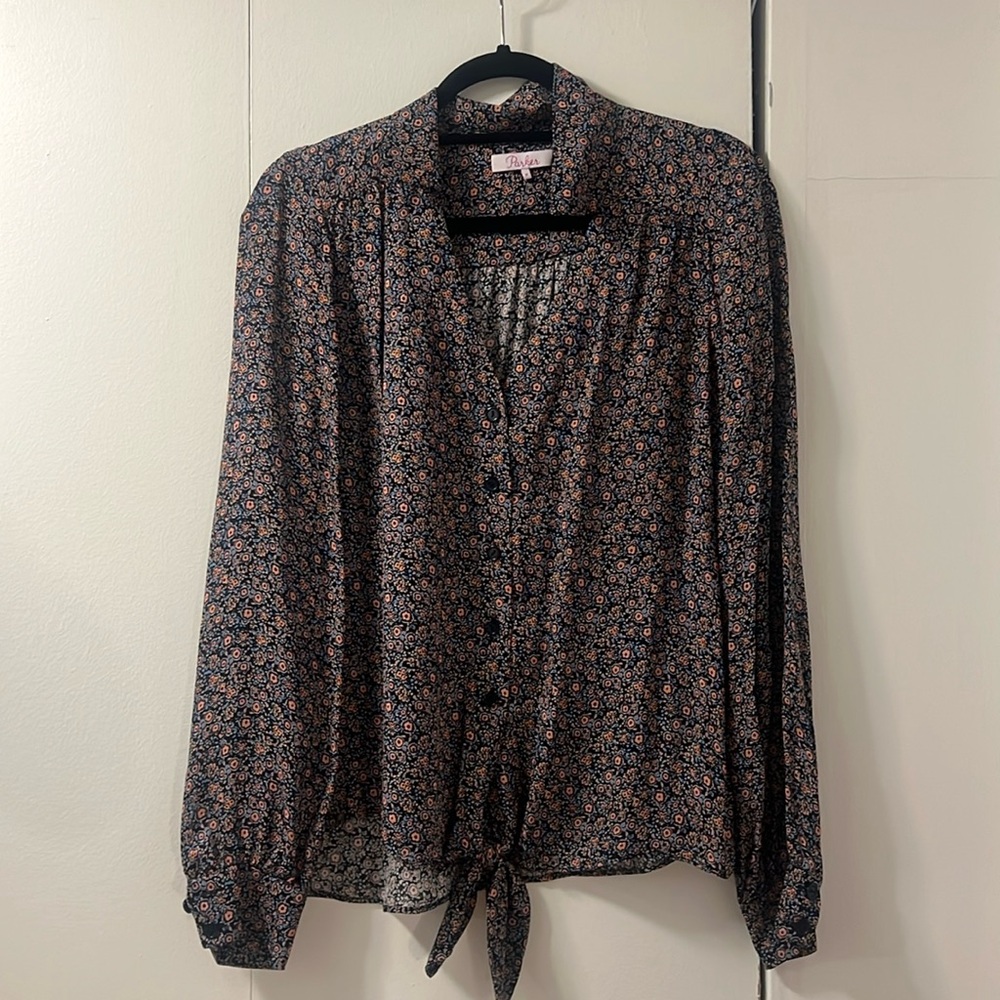 Parker Silk Tie Up Floral Blouse